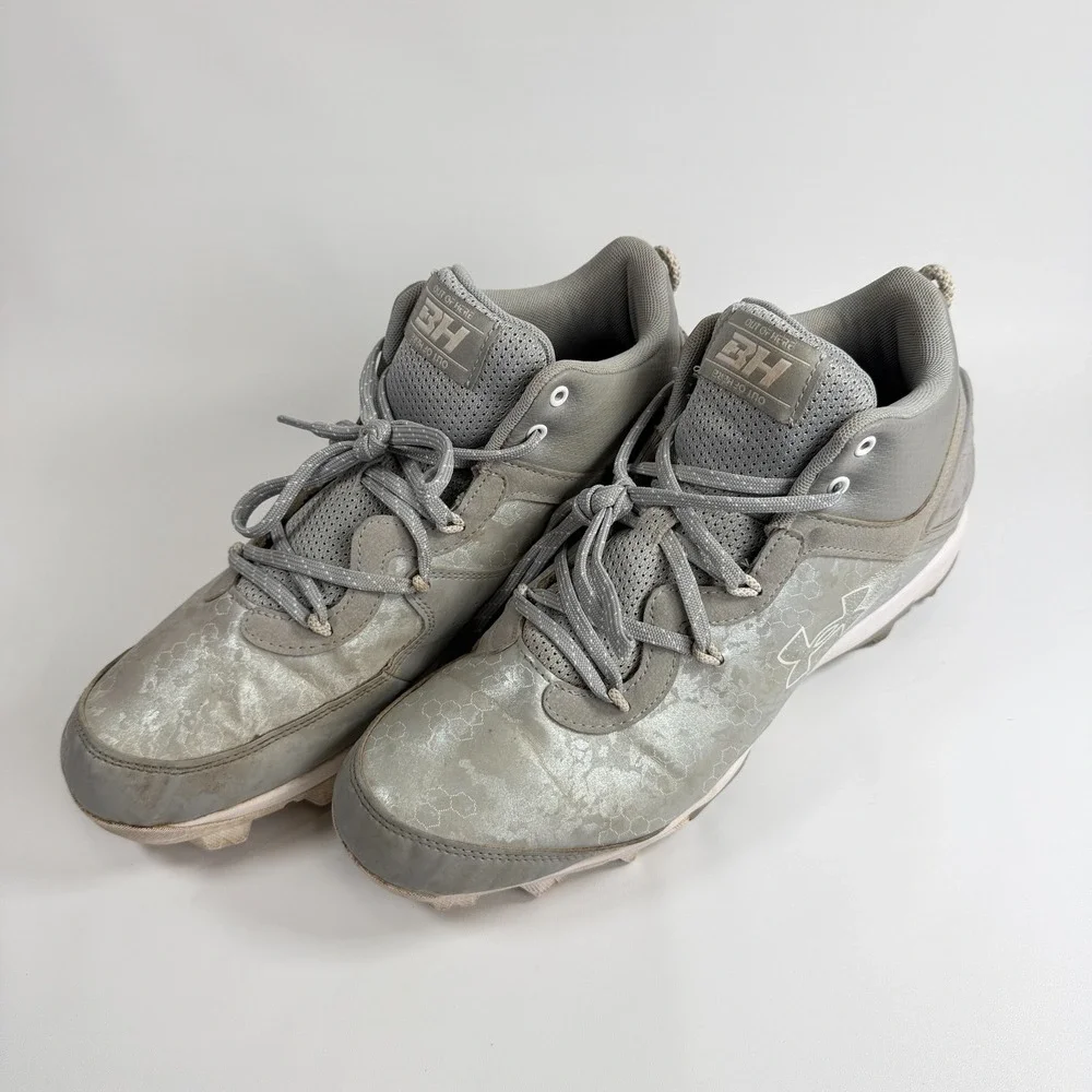 Under‎ Armour Harper 8 Mid RM Baseball Cleats Grey Metallic Mens Size 11.5